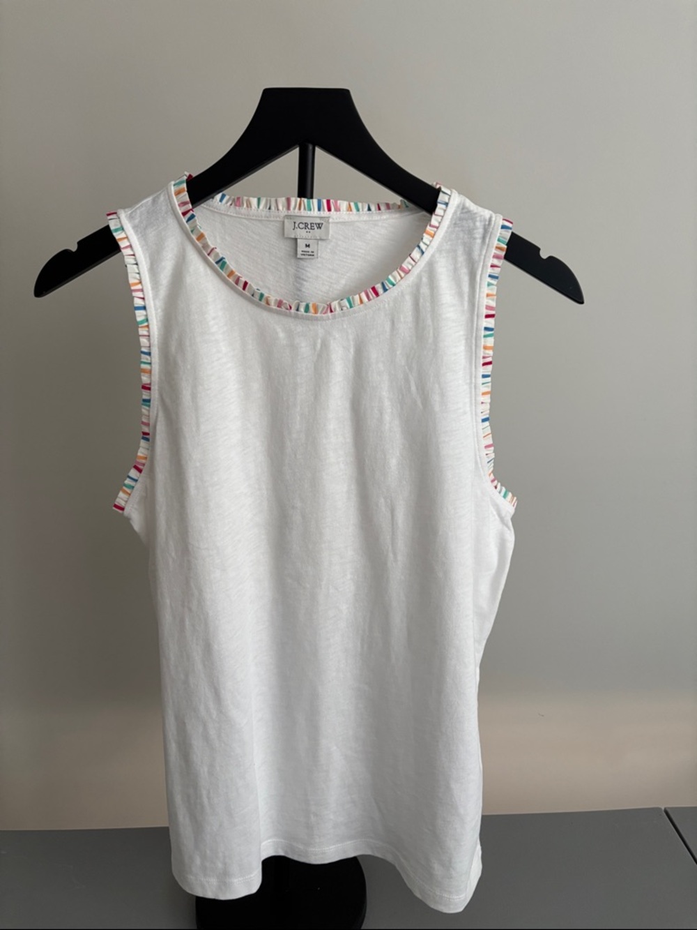 J. Crew White Tank with Rainbow Stripe Trim
